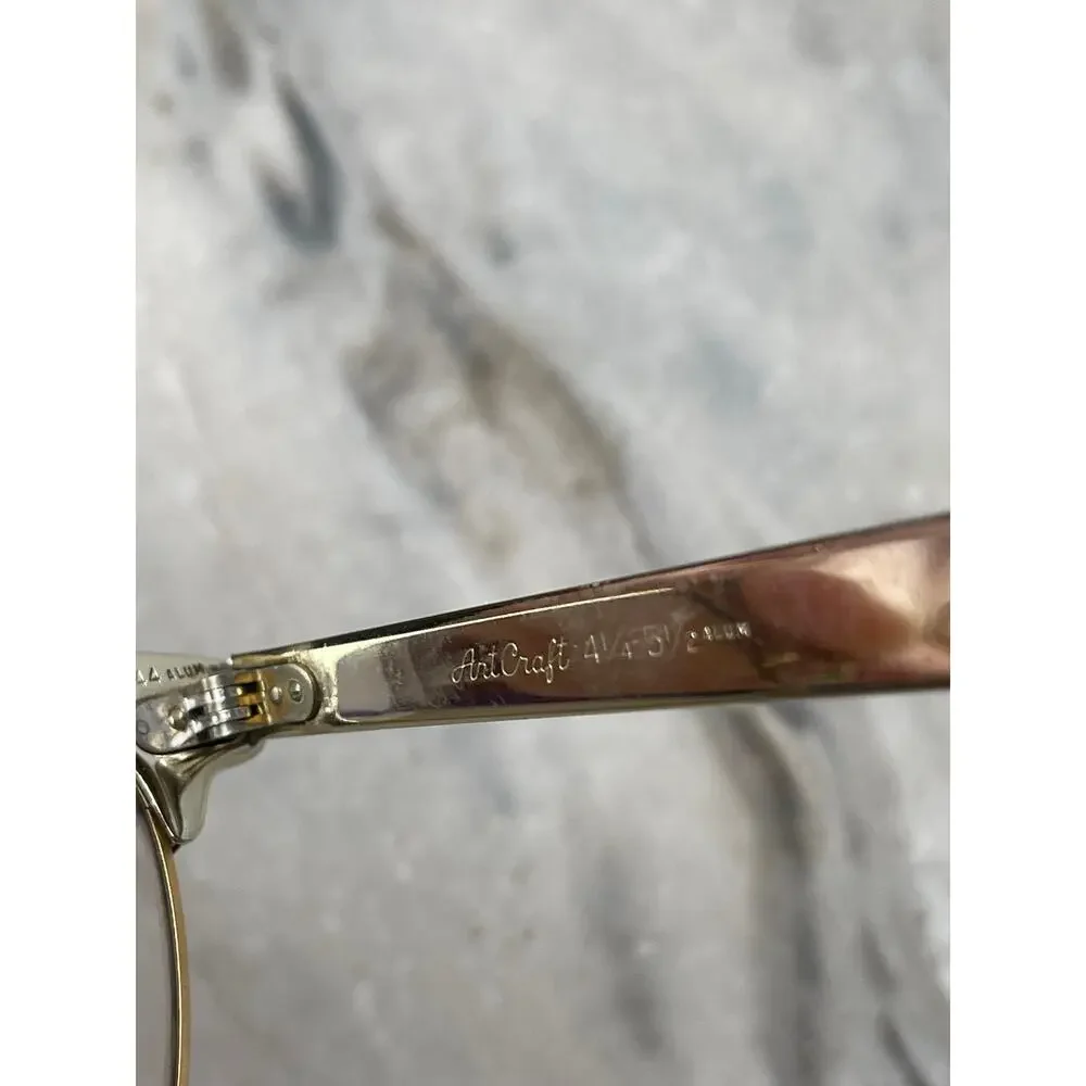 Cat Eye Glasses Art-Craft Gold Aluminum Browline Etched Floral 50s USA Vintage